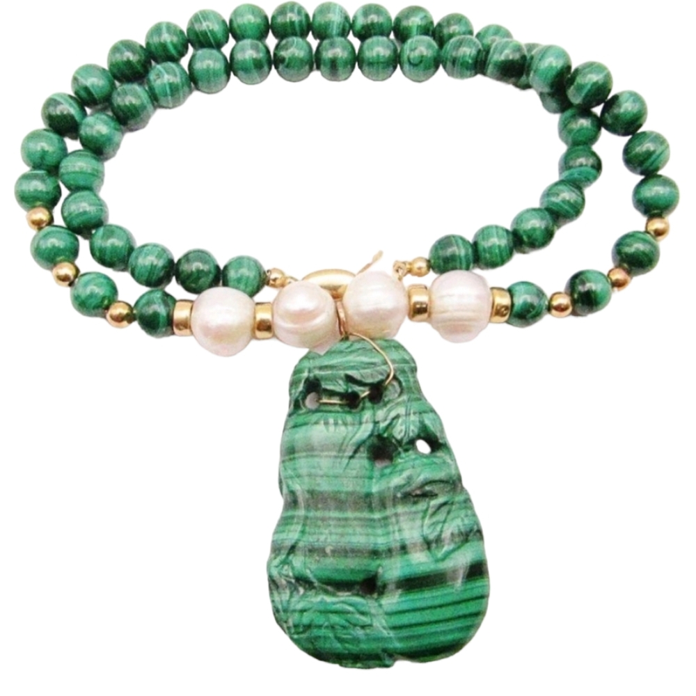 Malachite Necklace w/14K Gold Beads & Pearls